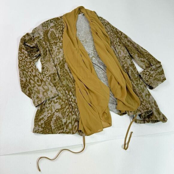 LOGO Lounge Cardigan Womens 3X Green Snakeskin Pockets Lori Goldstein Flowy - Picture 1 of 9